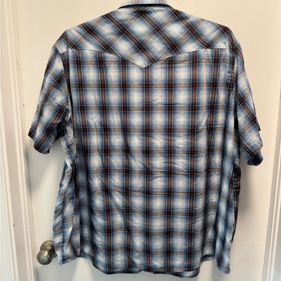 Wrangler Short Sleeve Blue Plaid Button Down w/ Pearl Snaps Mens Size 3XL - Picture 6 of 6